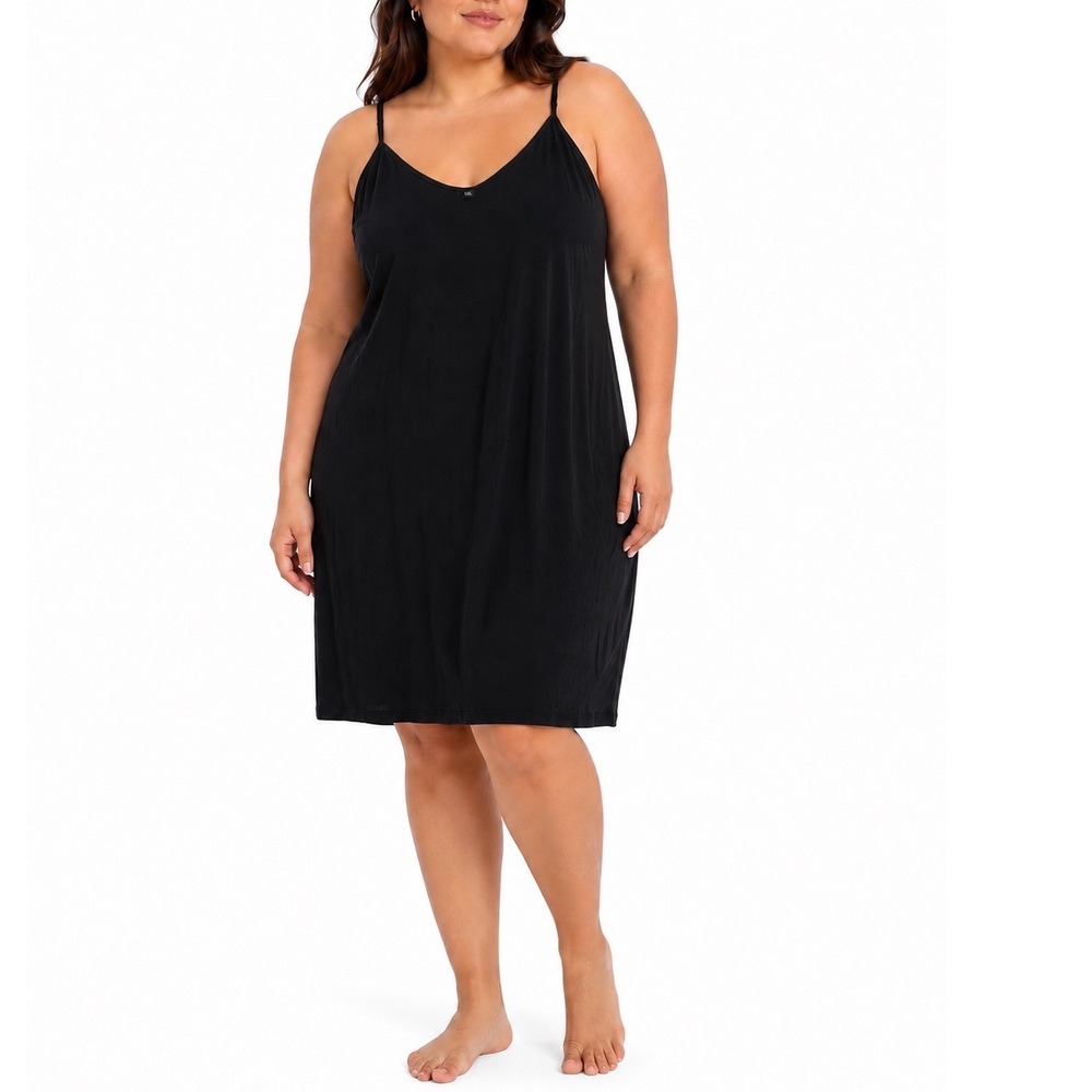 Black V-Neck Chemise Slip Adjustable Spaghetti Straps XXL Nightgown